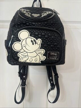 Disney Black Mini Backpack with Cream Mickey Applique
